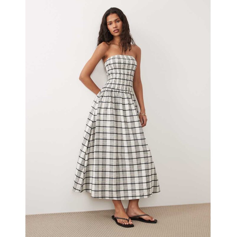 Brave Soul seersucker strapless midi dress with shirred bodice in all 115733450