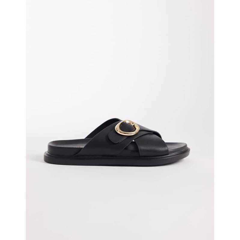 London Rebel Raya flat sandals with buckle detail in black