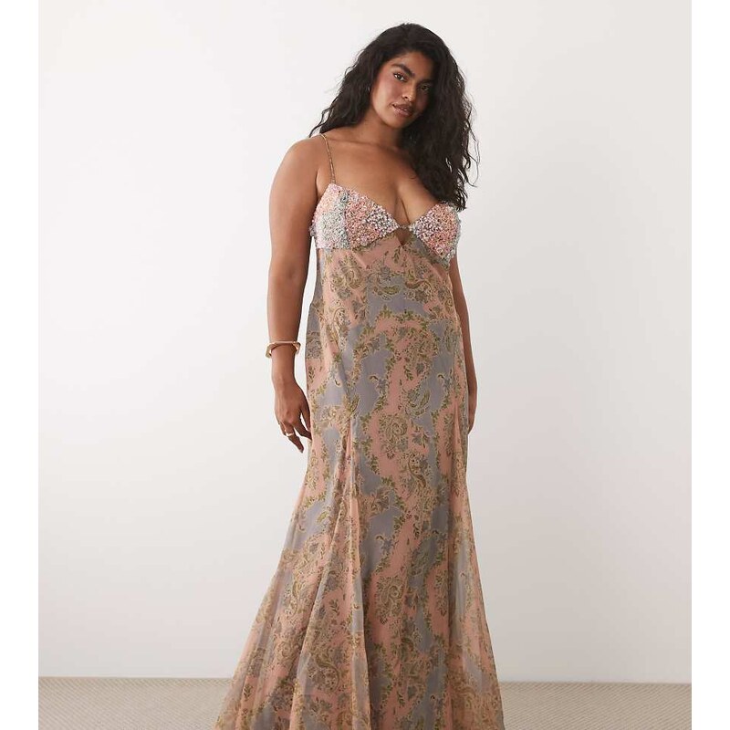 ASOS Curve ASOS DESIGN Curve embellished bust cami cut out maxi dress 115733479