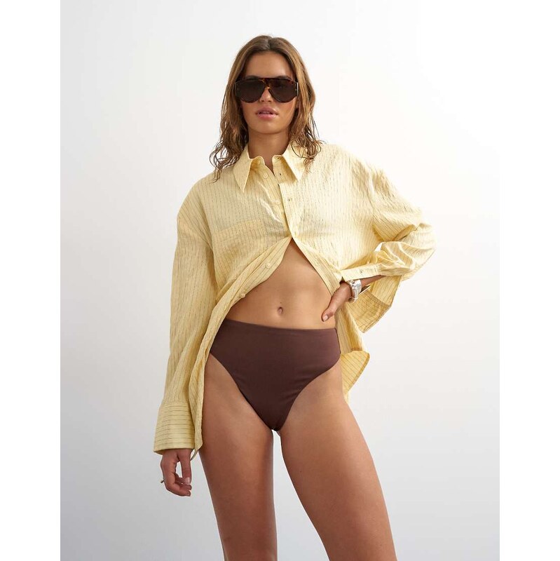 Topshop Tiana high waisted bikini bottom in chocolate-Brown 115733481