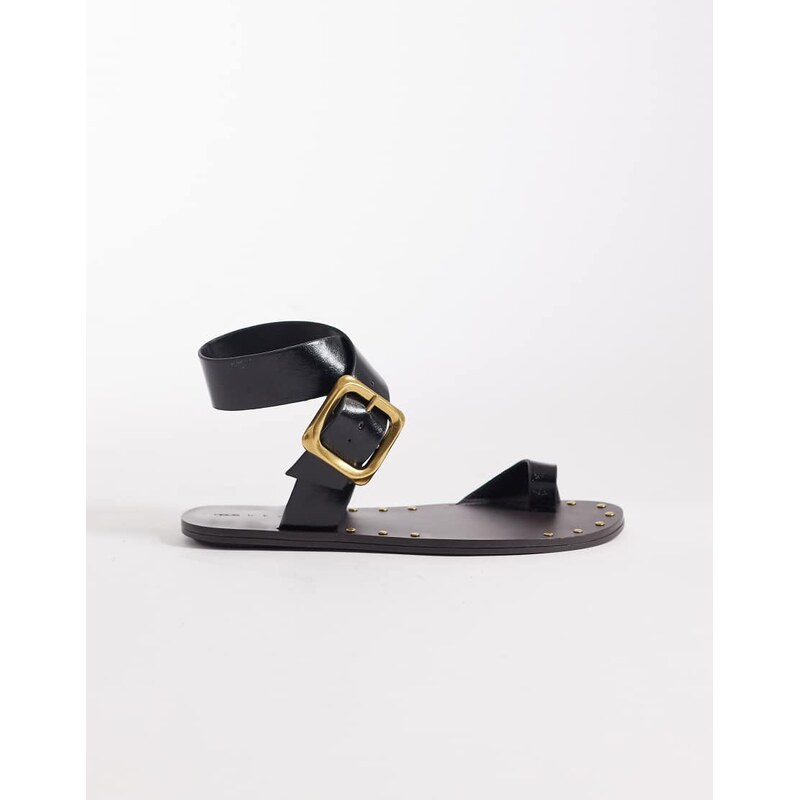 ASOS DESIGN Freely toe loop cross strap flat sandals in black