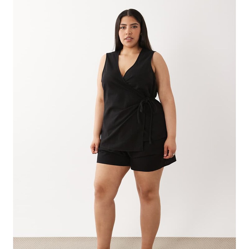 ASOS Curve ASOS DESIGN Curve wrap front playsuit in black 115733521