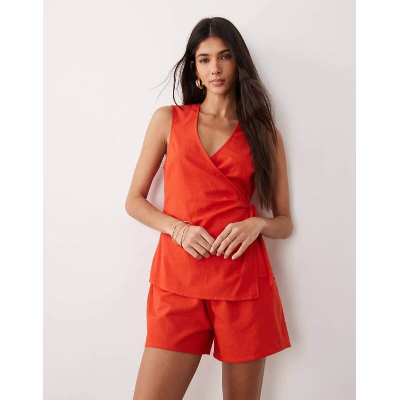 ASOS DESIGN wrap front playsuit in red 115733522
