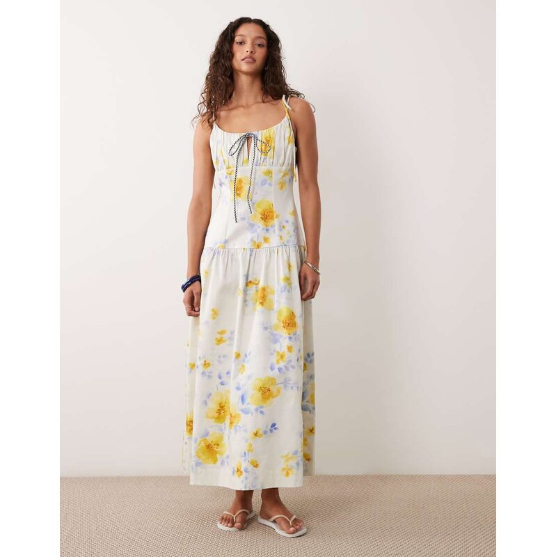 ASOS DESIGN structured cotton tie bust dropped waist maxi