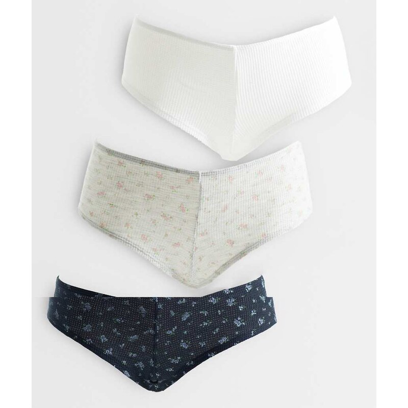 ASOS DESIGN 3 pack waffle boy short in white & grey and navy ditsy 115733565