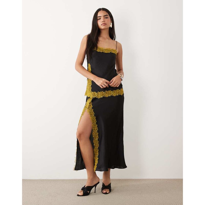 ASOS DESIGN satin cami bias double layer lace applique maxi