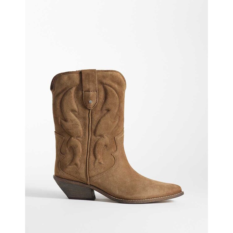 Bronx Chel-sey western ankle boots in dark natural stone washed suede 115733569