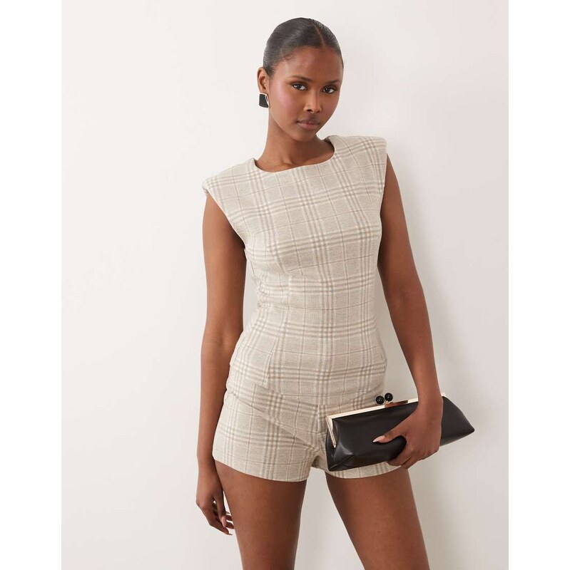 ASOS DESIGN mix & match brushed herringbone shoulder pad fitted top in 115733591