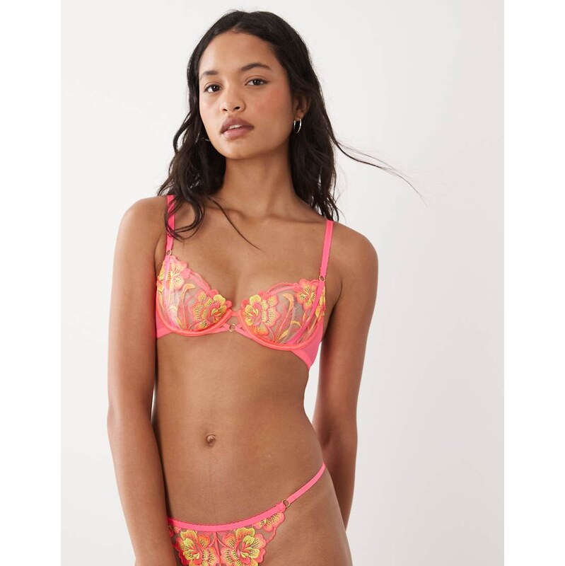 Ann Summers tropical oasis non padded plunge bra in bright pink 115733605