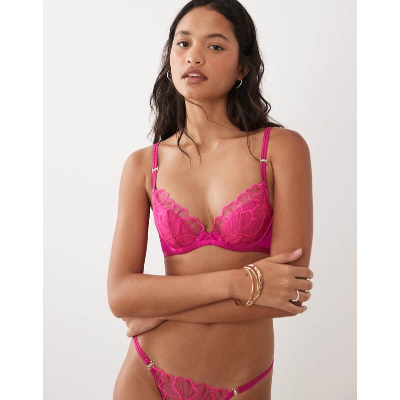 Ann Summers floral fling padded plunge bra in pink 115733607