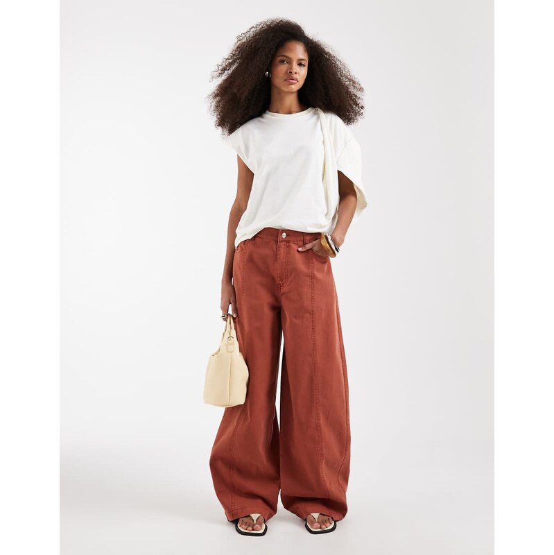 ASOS DESIGN barrel trousers with washed effect in rust-Red 115733627
