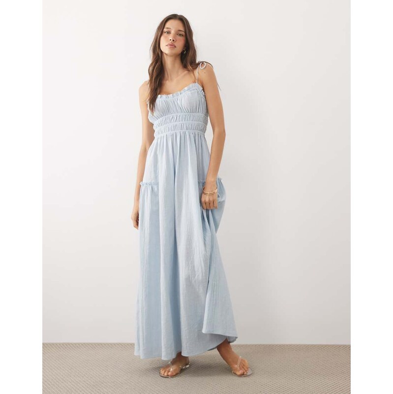 ASOS DESIGN Faith beach shirred maxi sundress in soft blue