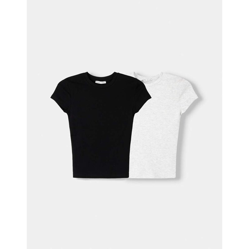 Bershka 2-pack of short sleeve round neck t-shirts in black & grey 115733660