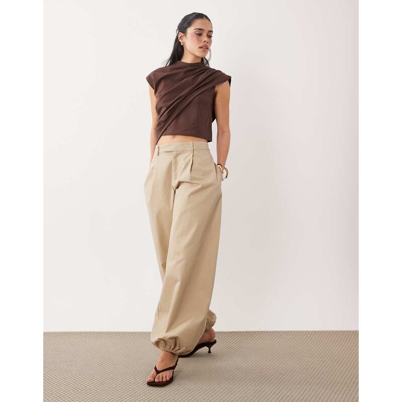 ASOS DESIGN asymmetric cape detail crop top in chocolate-Brown
