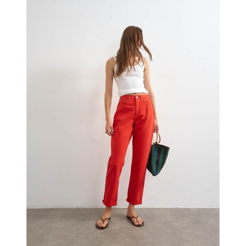 Topshop Mom high rise loose fit jean in red 115733669