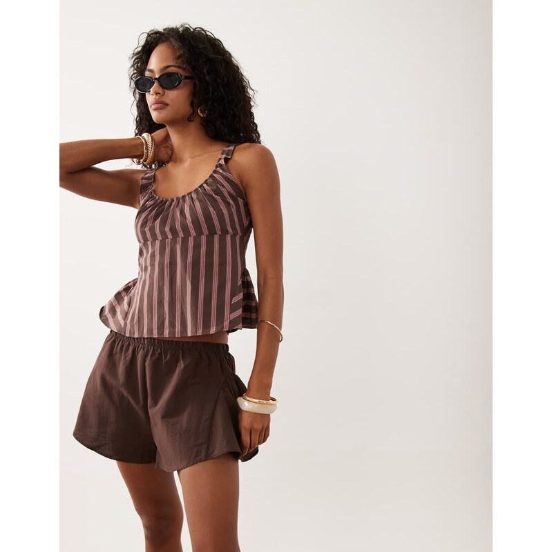 ASOS DESIGN linen blend godet mini shorts in chocolate co ord