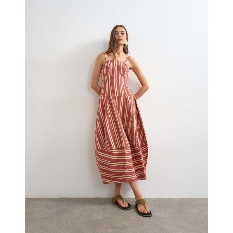 Topshop denim barrel maxi dress in red stripe 115733673