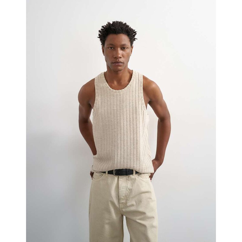 Topman relaxed fit textured vest in stone-Neutral