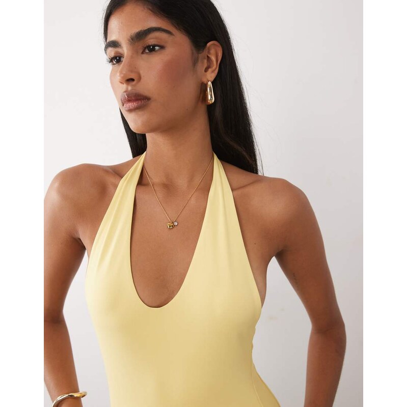 ASOS DESIGN polyamide scoop bodysuit in lemon-Yellow