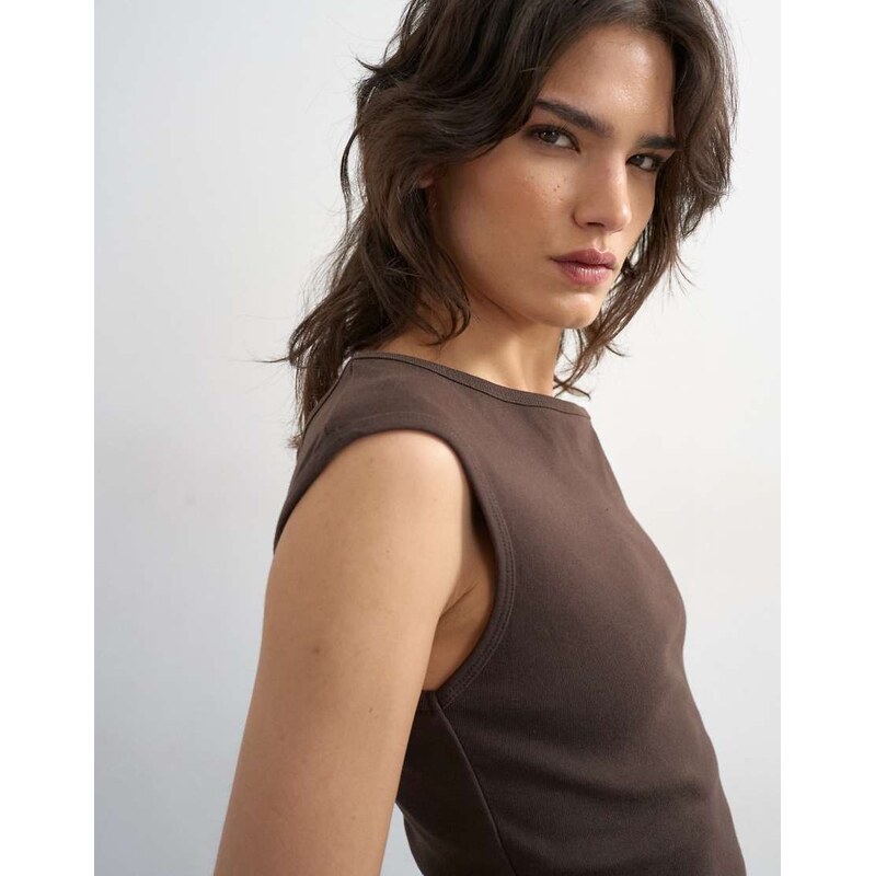 Topshop 90s boat neck vest in dark chocolate-Brown