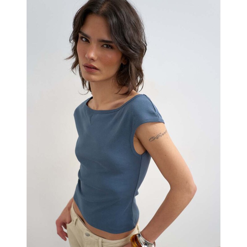 Topshop 90s boat neck vest in deep blue 115733689