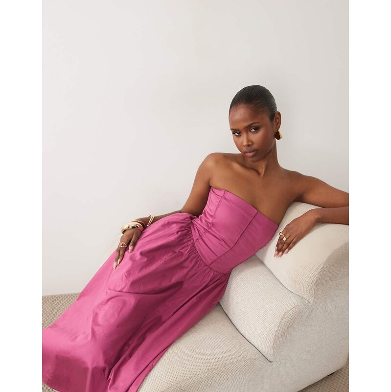 Abercrombie & Fitch bandeau corset waist detail maxi dress in pink 115733697