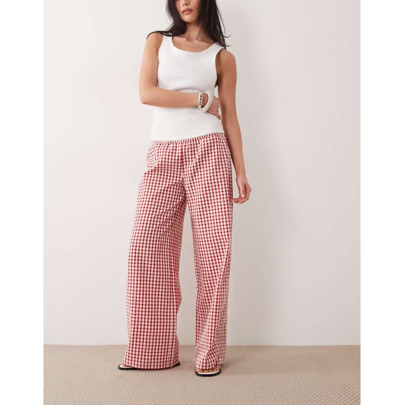 ASOS DESIGN shirred waist pull on trouser in red gingham