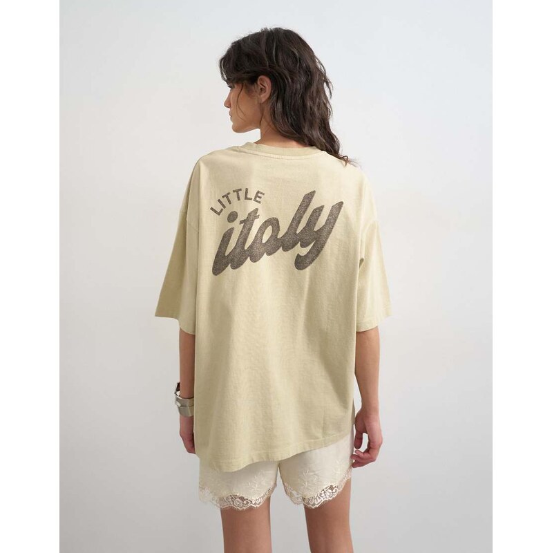 Topshop Little Italy graphic oversized tee in stone-Neutral
