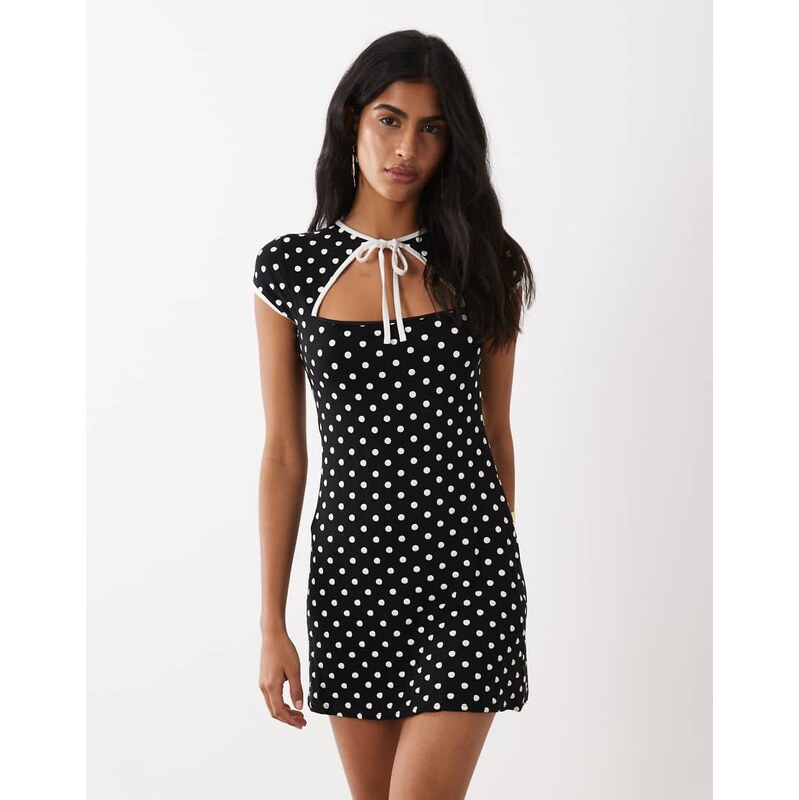 Miss Selfridge keyhole dress with contrast binding in polka dot print 115733711