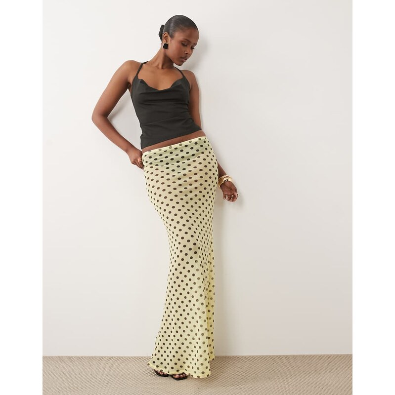 ASOS DESIGN printed sheer mesh maxi skirt in yellow polka dot