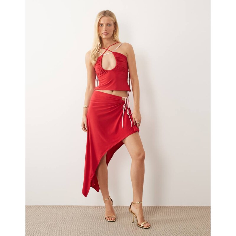 ASOS DESIGN slinky cutout detail strappy co-ord asymetric midi