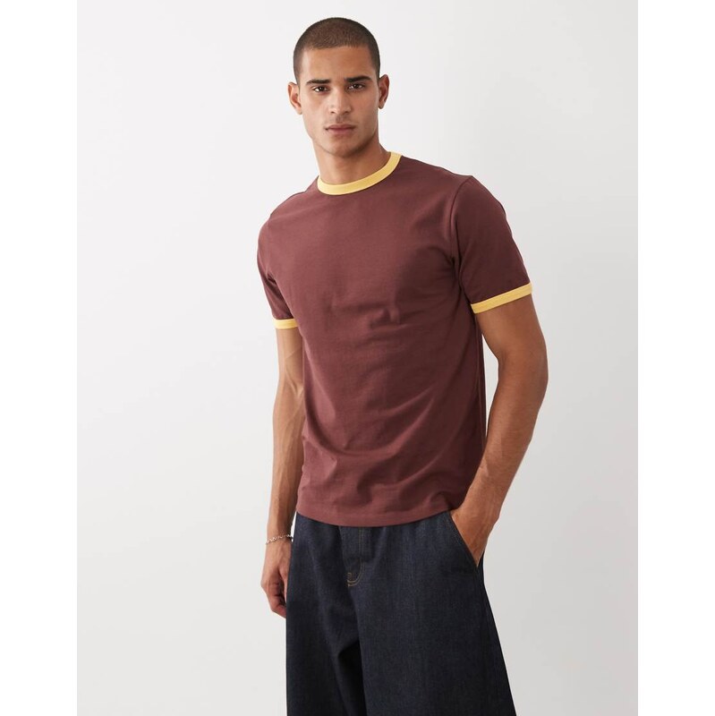 ASOS DESIGN regular fit t-shirt with contrast ringer in brown