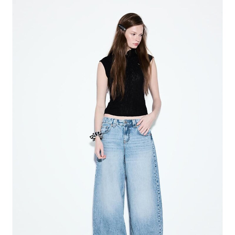 Stradivarius Petite d80 barrel fit jeans in medium blue denim 115733765