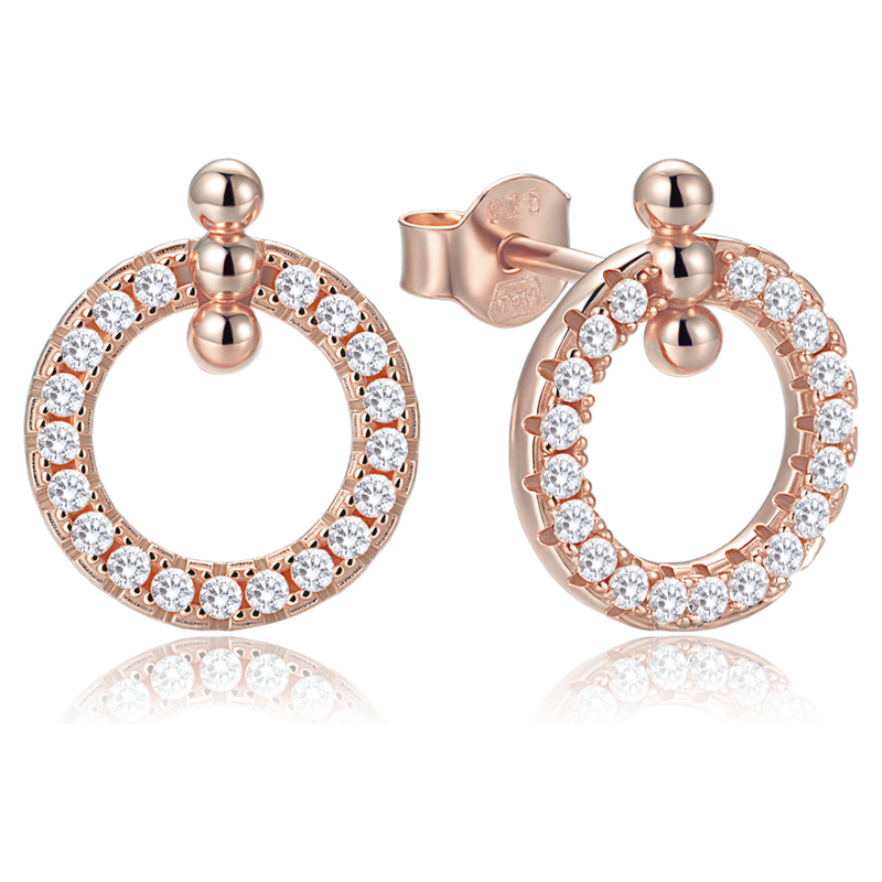 MINET Elegantní rosegold stříbrné náušnice kroužky se zirkony 115733079