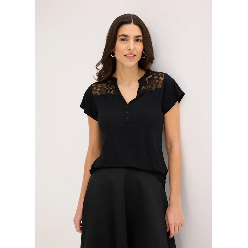 bonprix Henley tričko z viskózové směsi černá Žena 76429520