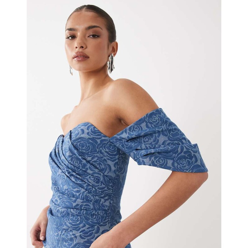 ASOS LUXE corset denim wrap top in blue