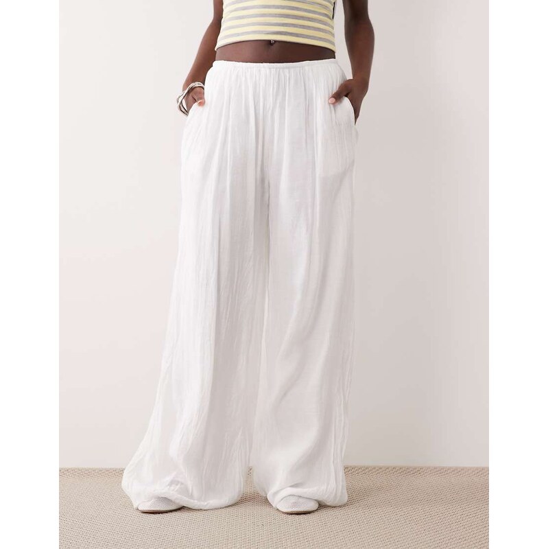 SNDYS cotton blend elasticated waist crinkle wide leg trouser in
