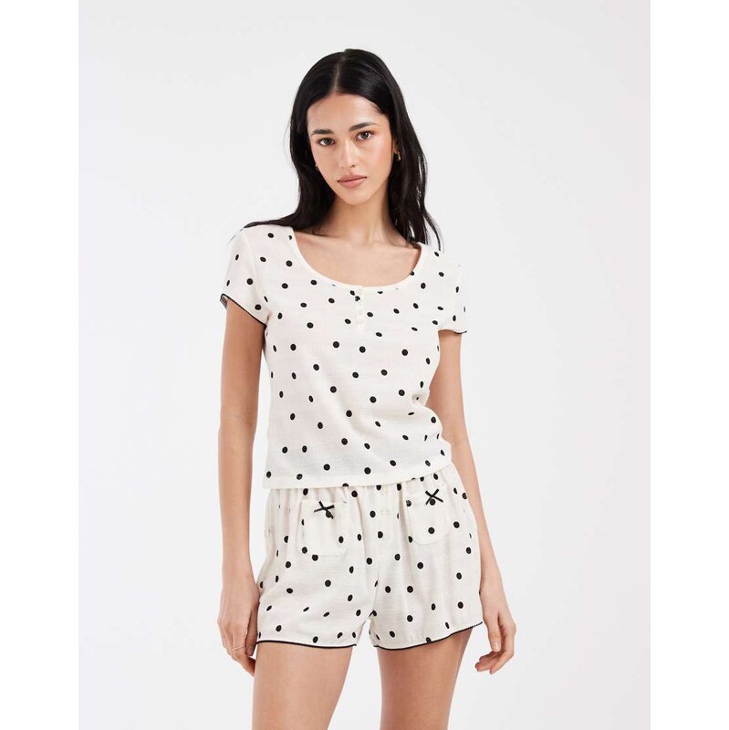 Loungeable waffle jersey shorts and t-shirt pyjama set in cream