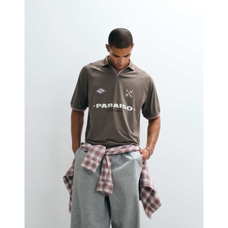 ASOS DESIGN oversized sports polo with football high build