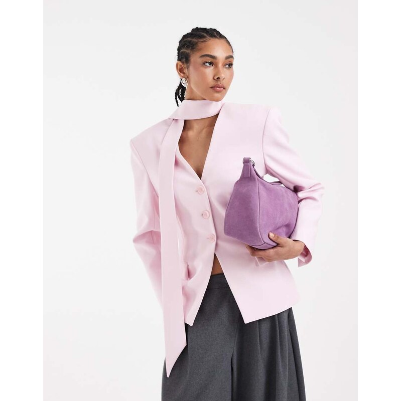 ASOS DESIGN cinch blazer with scarf detail-Pink 115744283