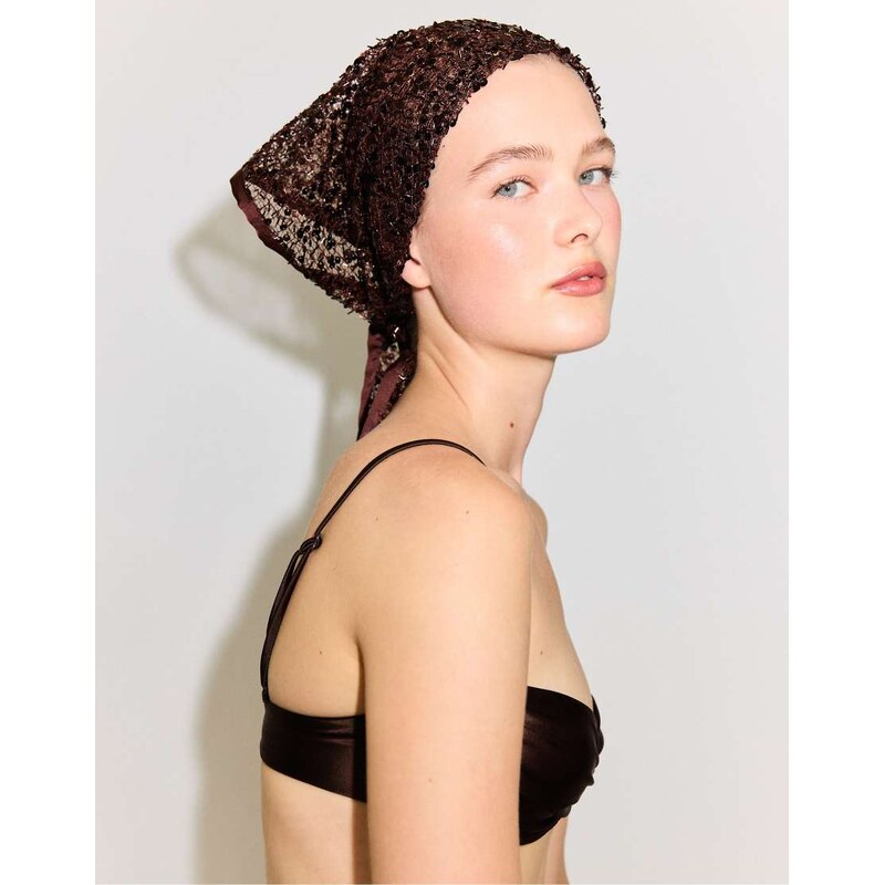 Stradivarius Sequin net scarf in brown
