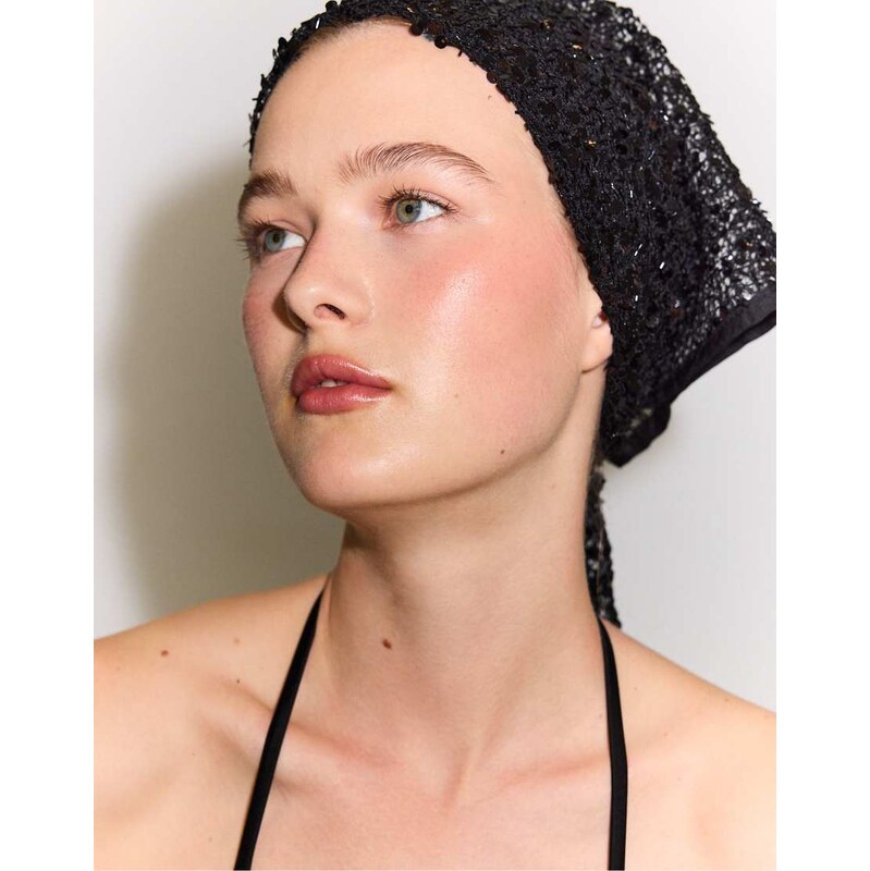 Stradivarius Sequin net scarf in black