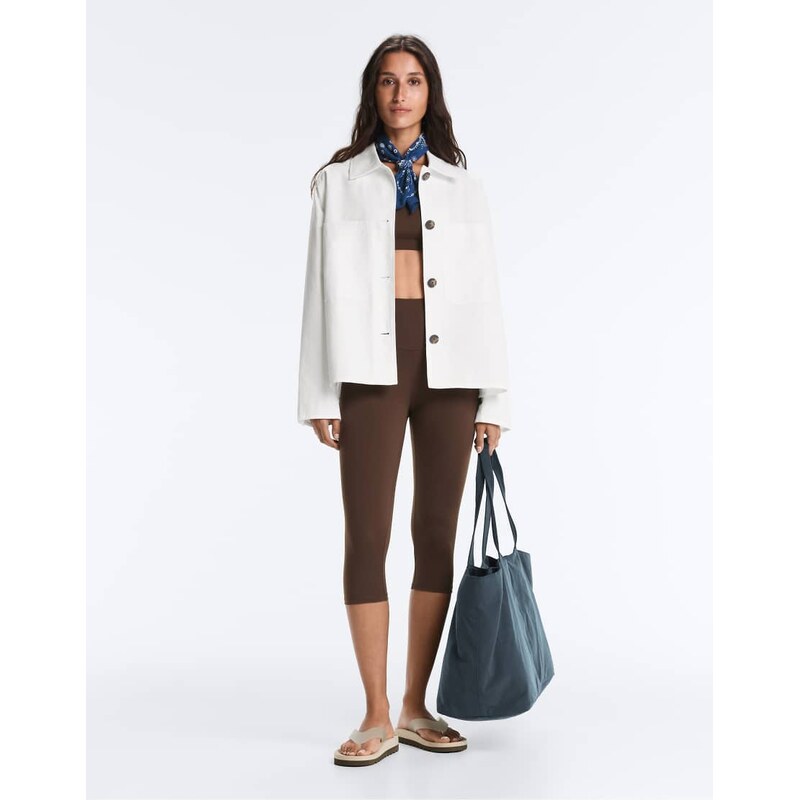 OYSHO Cotton blend pocket jacket in off-white