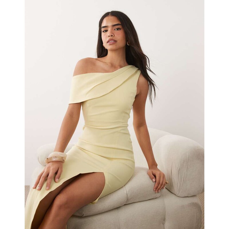 Vesper bengaline drape off shoulder maxi dress in lemon-Yellow 115735096