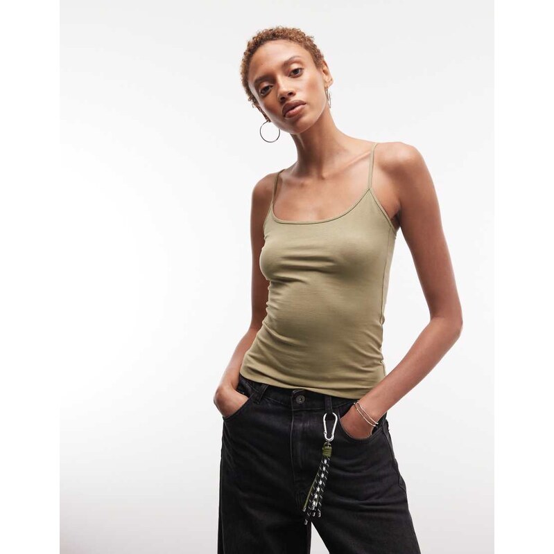 Weekday strappy vest top in olive green exclusive to ASOS