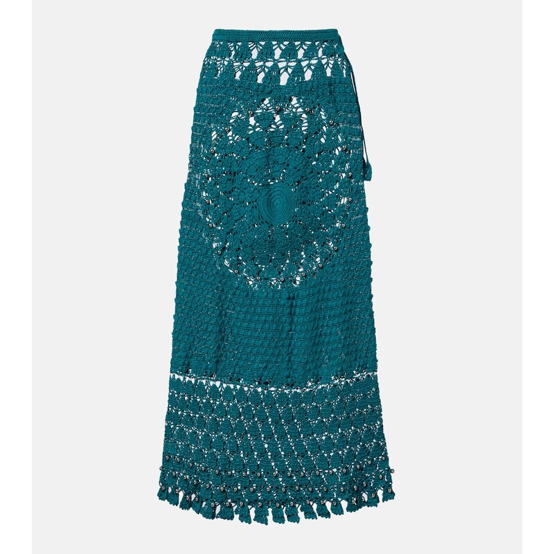 Rabanne Embellished crochet cotton midi skirt