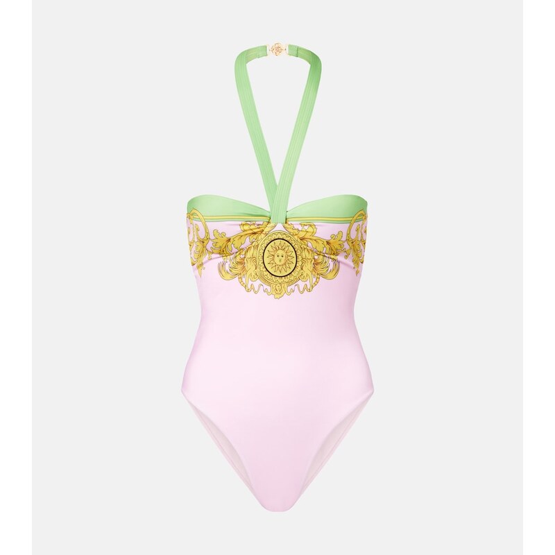 Versace plavek s halterem v barevném kombinaci pale pink, mint a zlatý