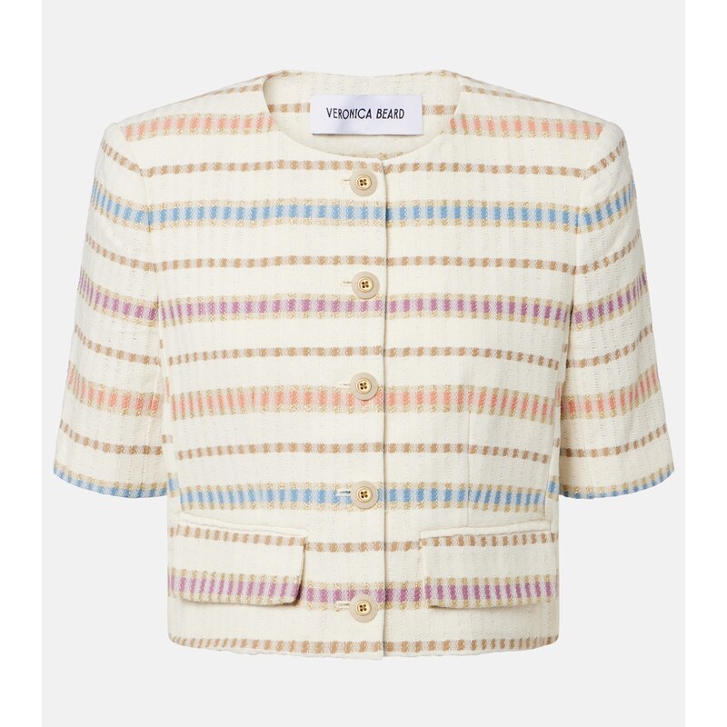Veronica Beard Orville striped cropped cotton-blend jacket