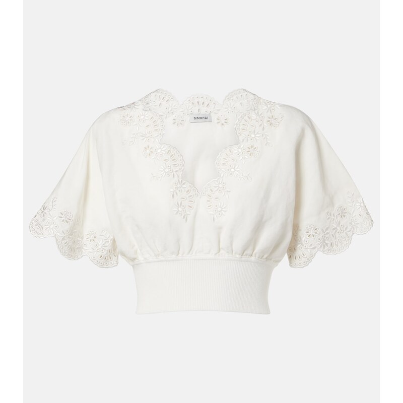 Simkhai Broderie anglaise linen-blend crop top