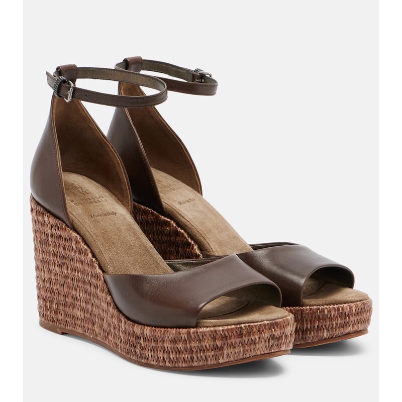 Brunello Cucinelli Monili leather espadrille wedges